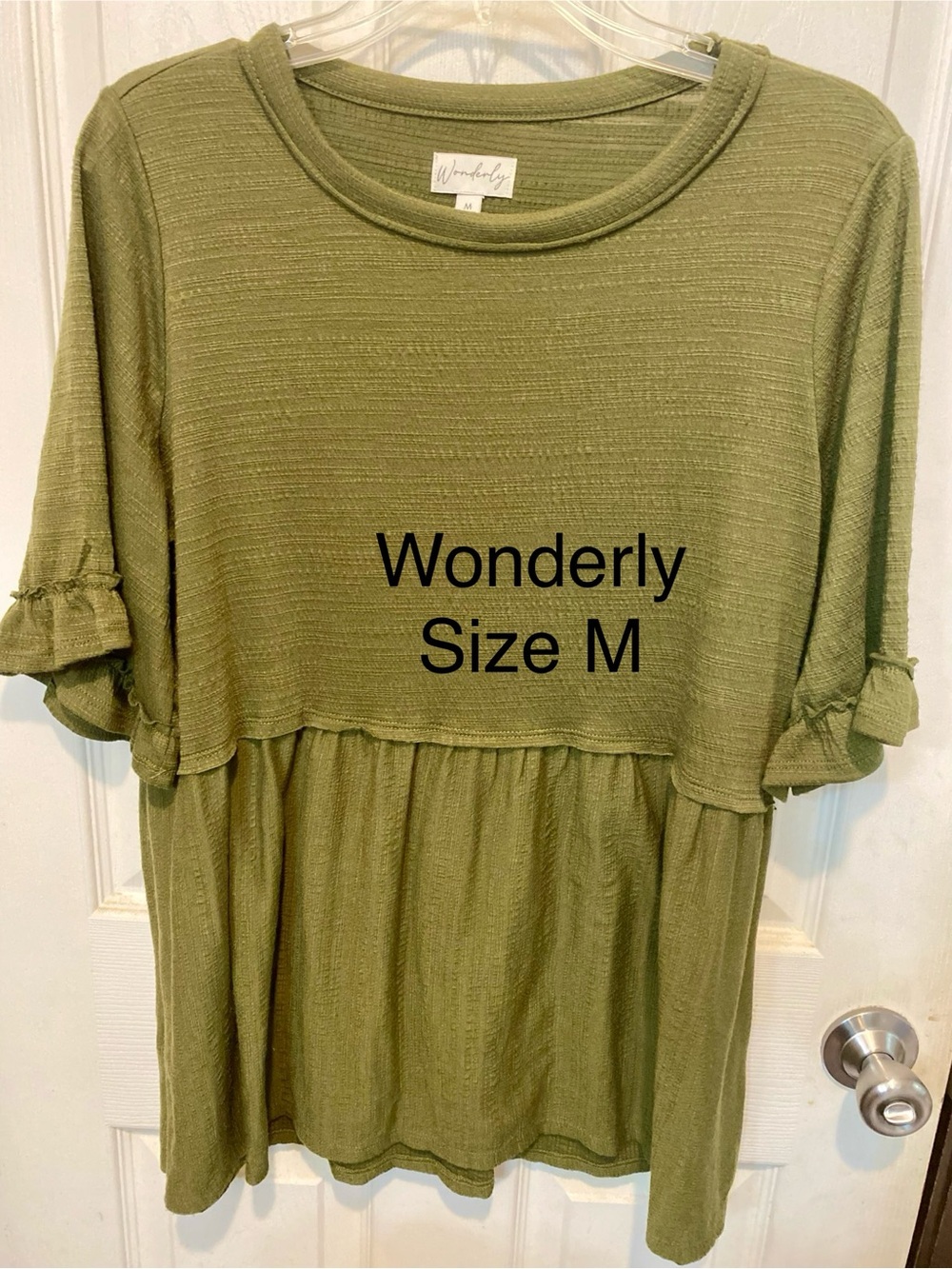 Wonderly Olive Knit Ruffle Sleeve Peplum Top